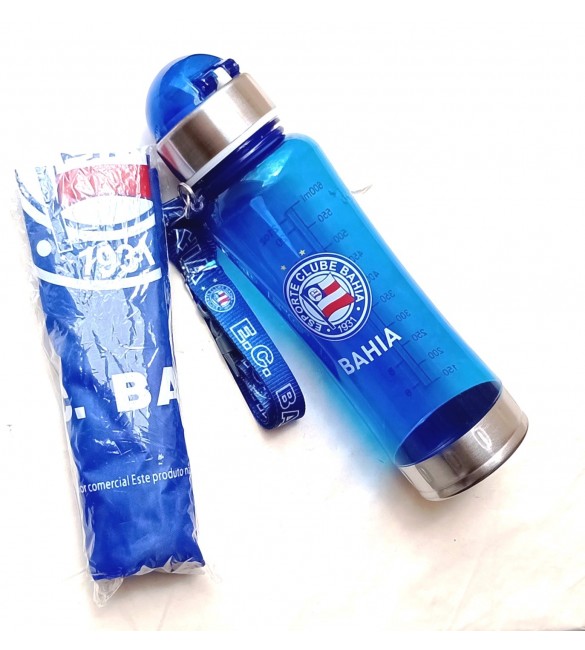 Garrafa Plástico e Inox Squeeze do Bahia 700ml com cordão e mochila saco
